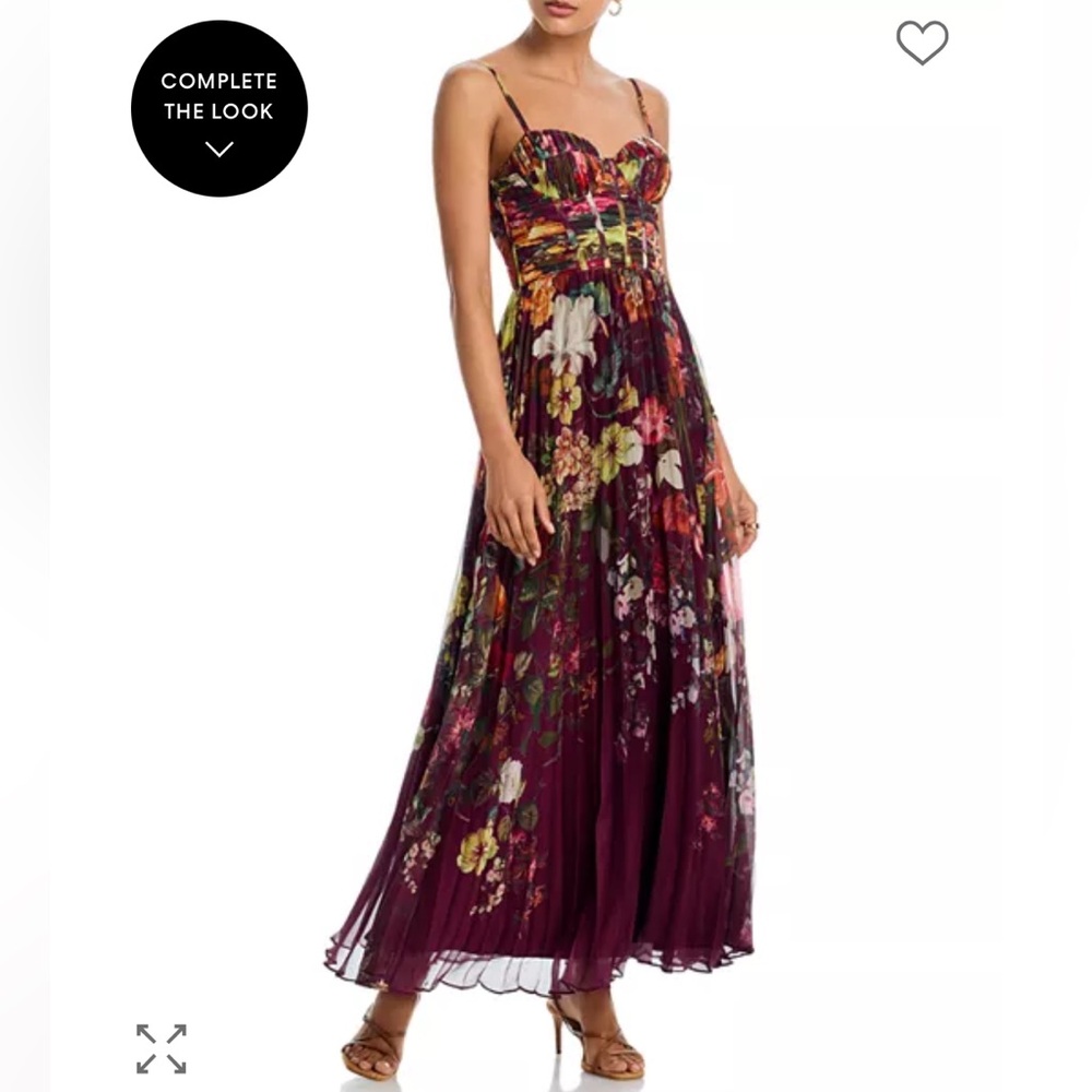 Aqua Floral Corset Pleated Smocked Ankle Midi Maxi Gown Dress